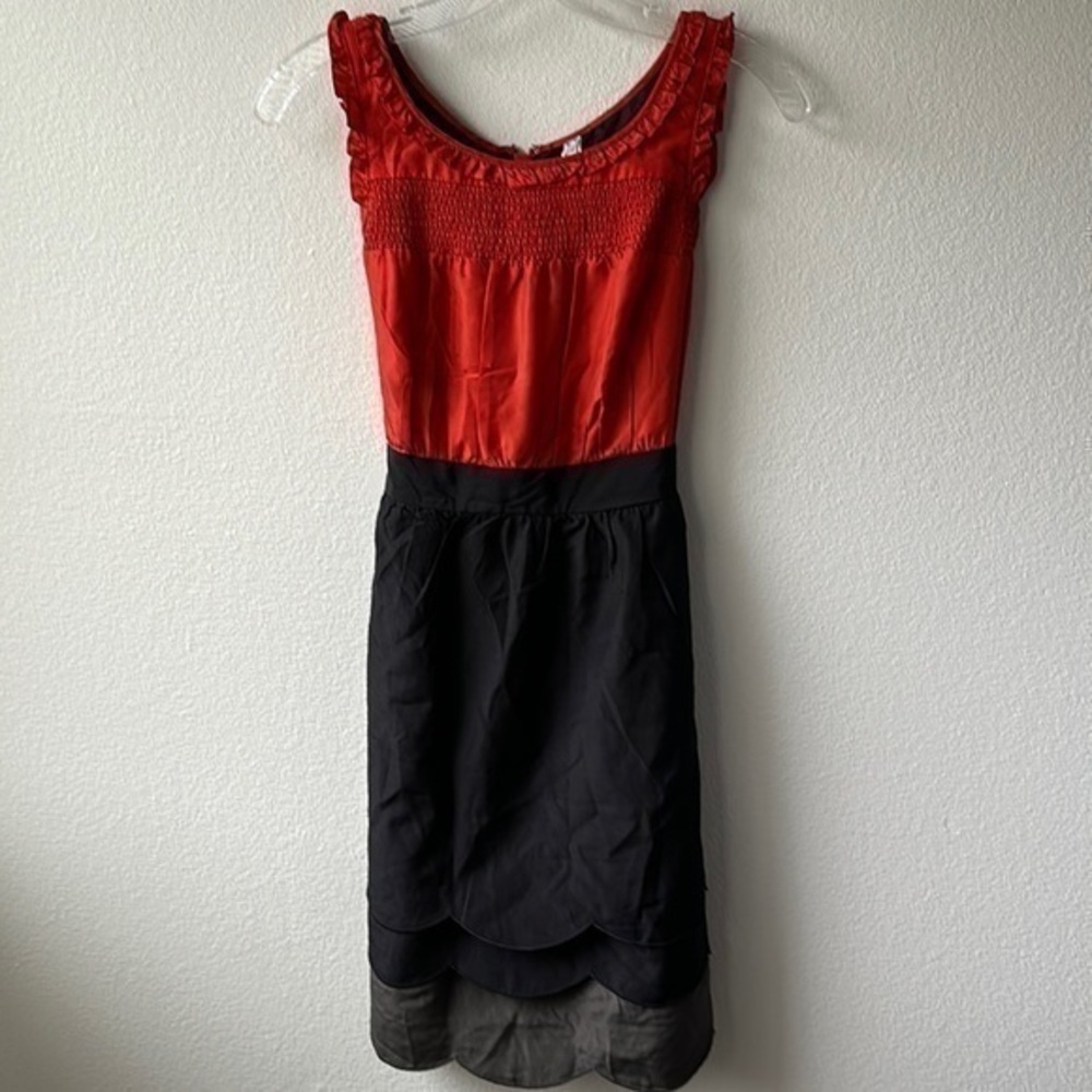Anthropologie dress burnt orange black gray size 2 Barbie core silk